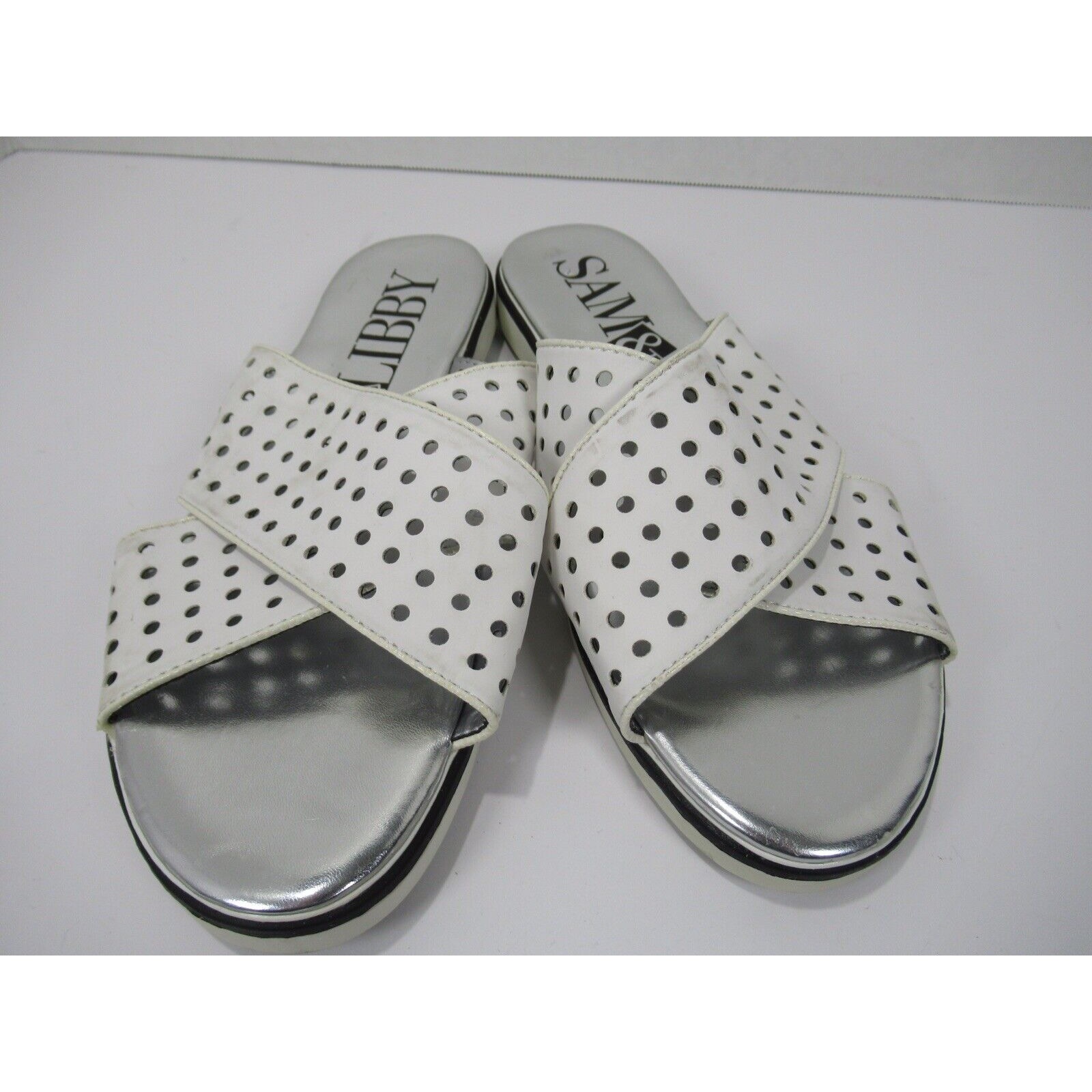 Women's Sam & Libby Jojo White Slide Sandals Size 10 White Silver